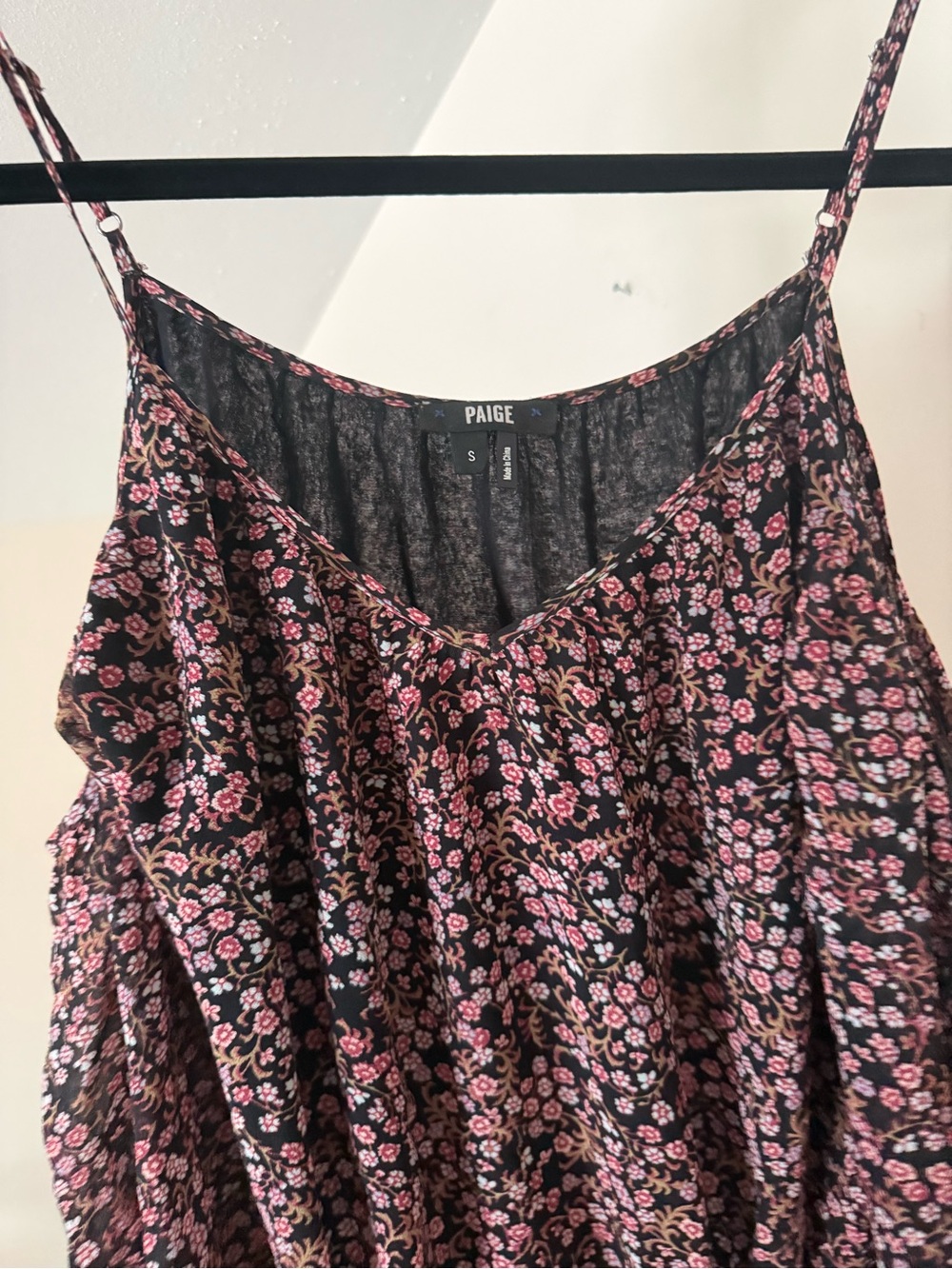 PAIGE Black Mini Dress with Pink Floral Print Cold Shoulder Size S - Picture 5 of 6